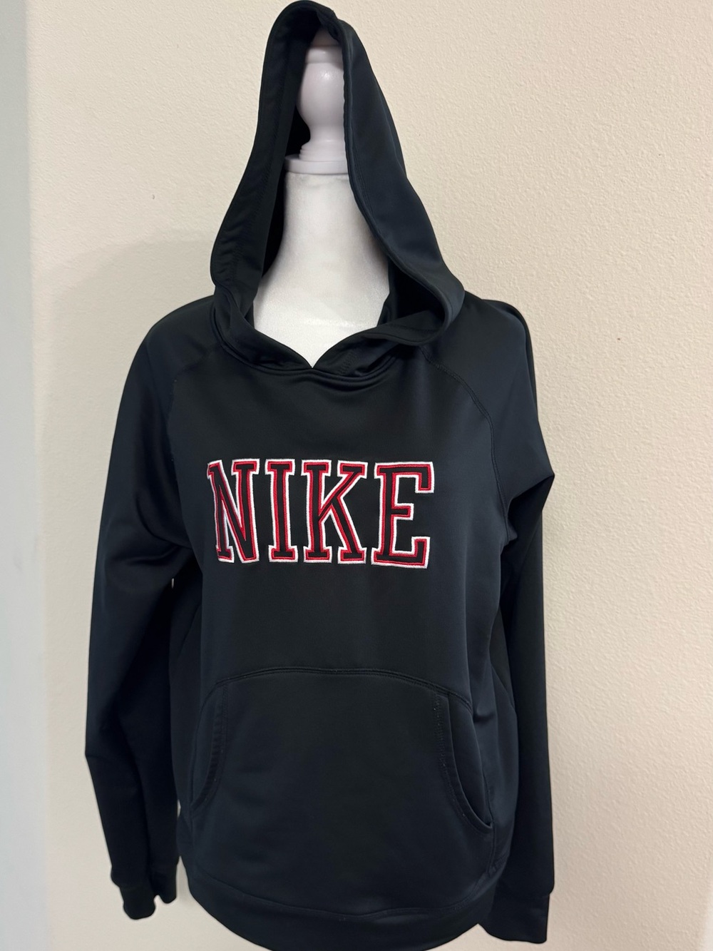 Nike Black Hoodie with White Trim and Label